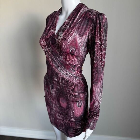 Snake Skin Animal Print Slinky Ruched Body Con Dress - Picture 2 of 8